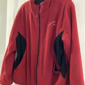 Red Fleece Zip-Up Jacket with Black Panels